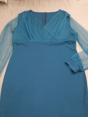 Blue Sheer-Sleeve Women's Dress - Size XXL